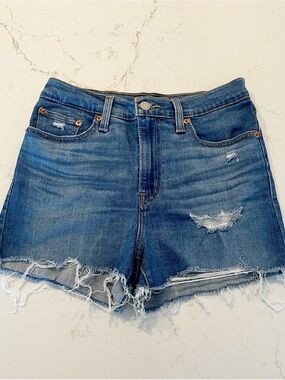 Levi's Frayed Hem Distressed Denim Shorts - Blue